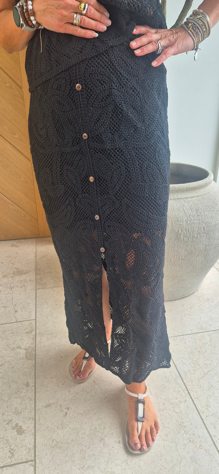 Fransa Black Crochet Skirt