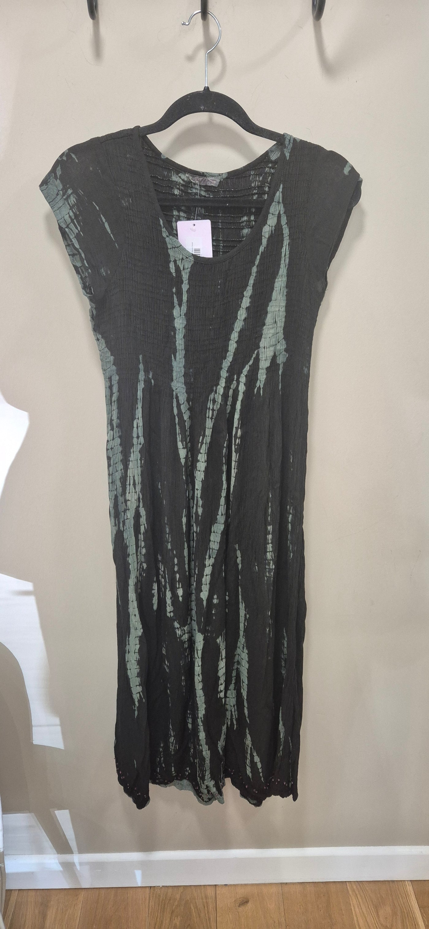 Green Tie Dye Shirred Cap Sleeve Dress