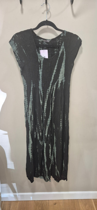 Green Tie Dye Shirred Cap Sleeve Dress
