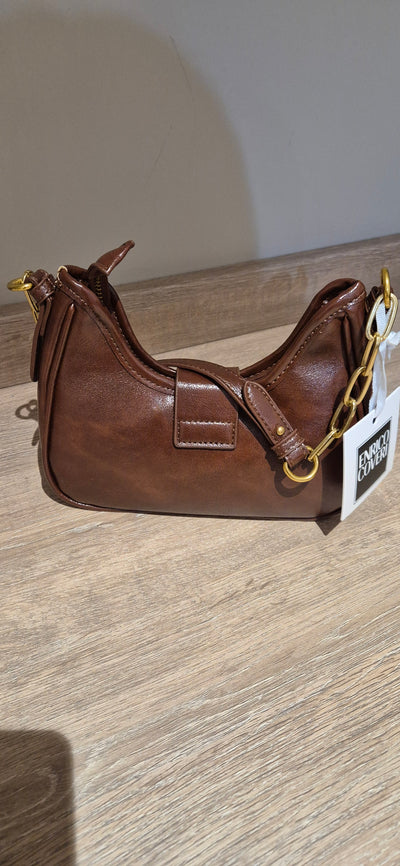 Brown & Antique Gold Clasp Bag