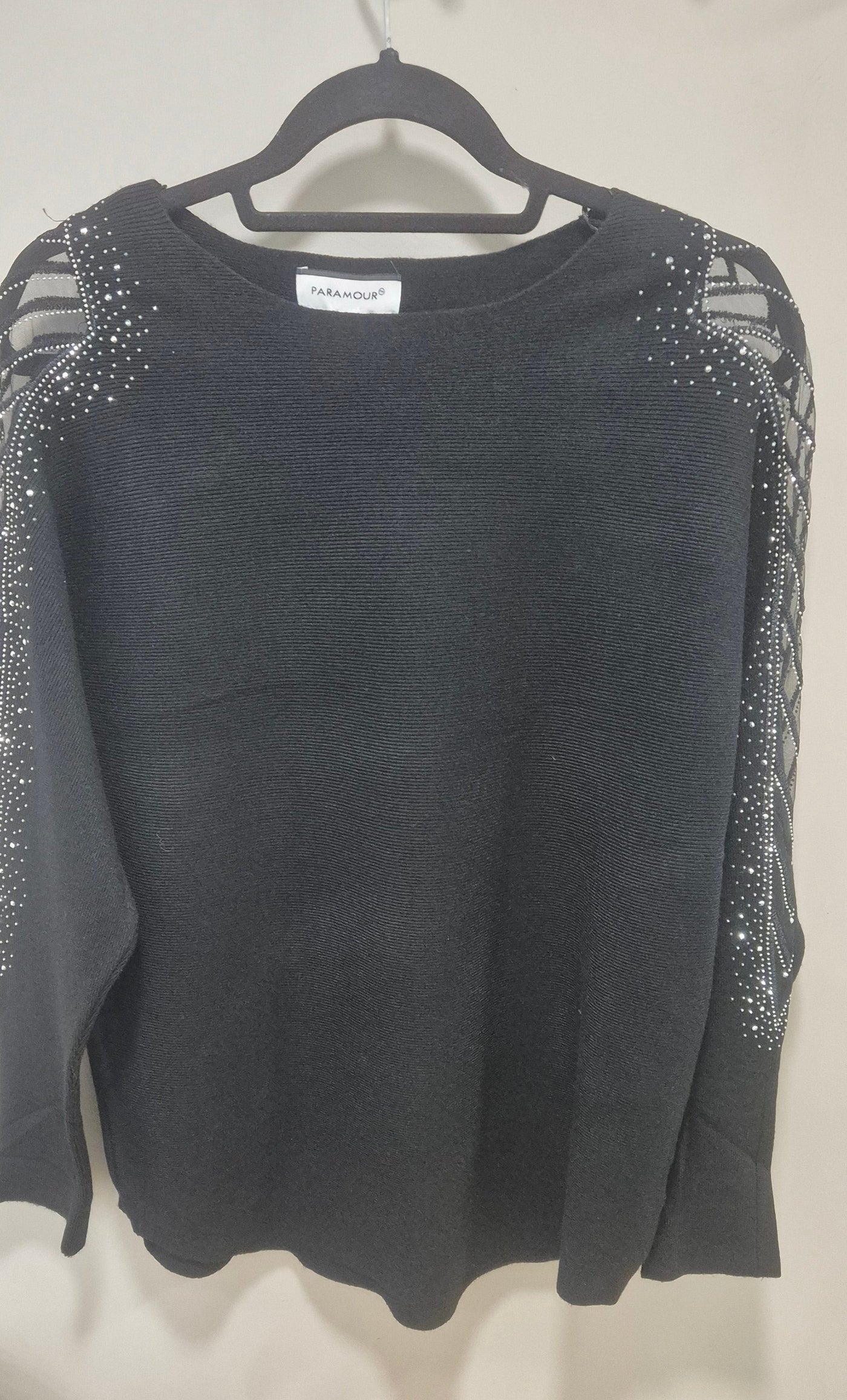 Black Mesh Embellished Sleeve Jumper