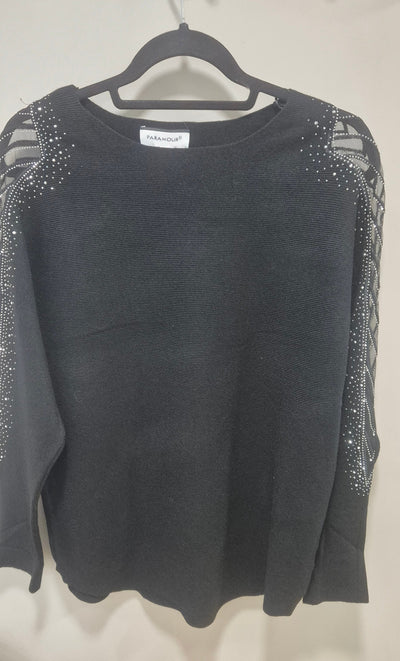 Black Mesh Embellished Sleeve Jumper