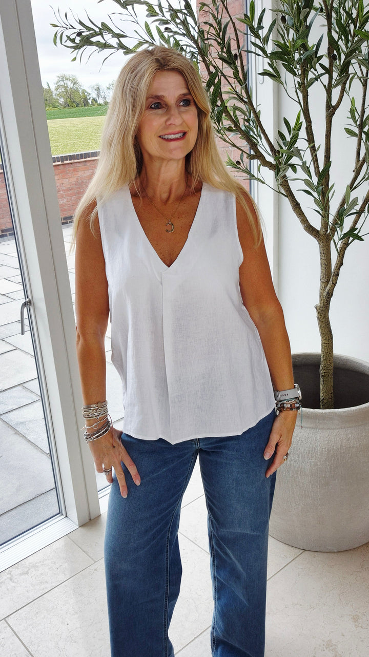 JDY White Linen Blend Sleeveless Top