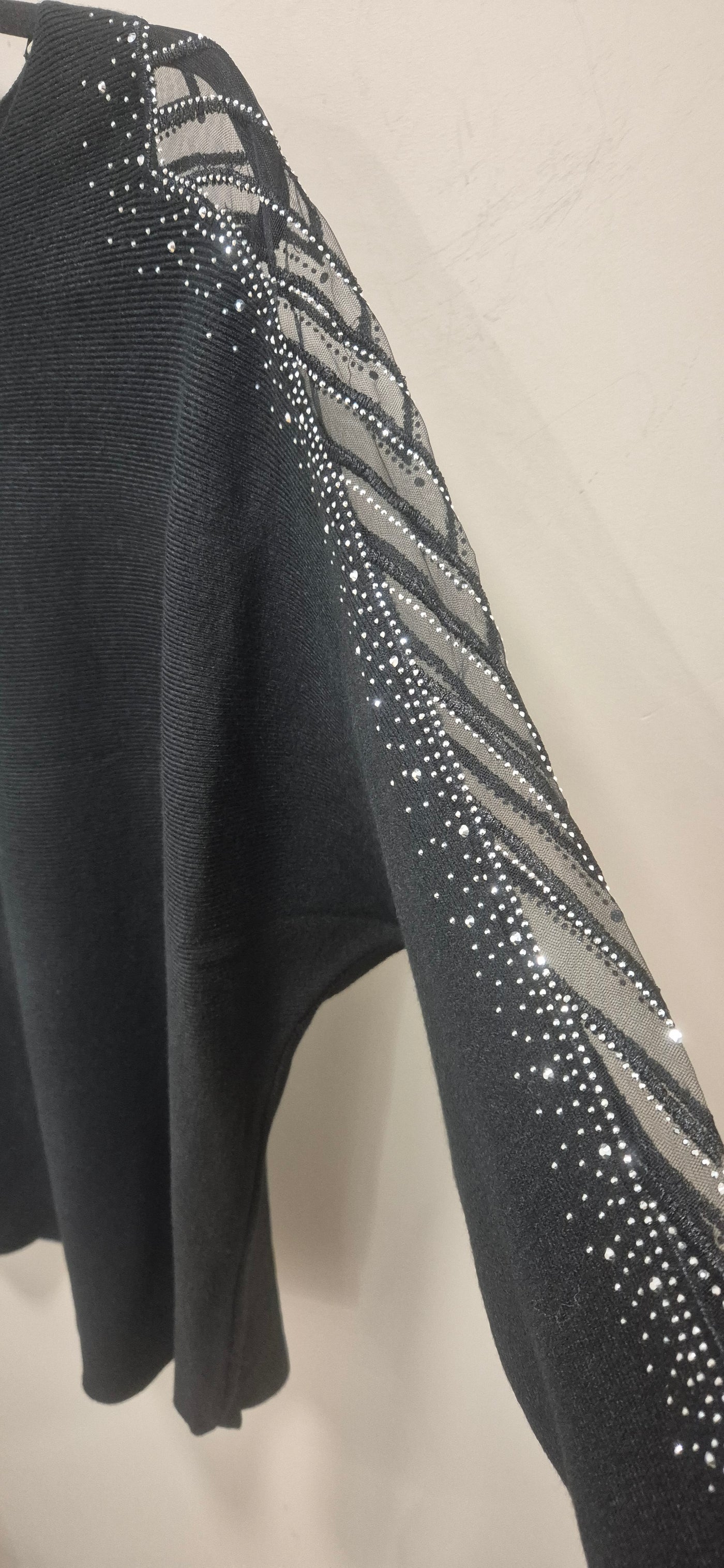 Black Mesh Embellished Sleeve Jumper