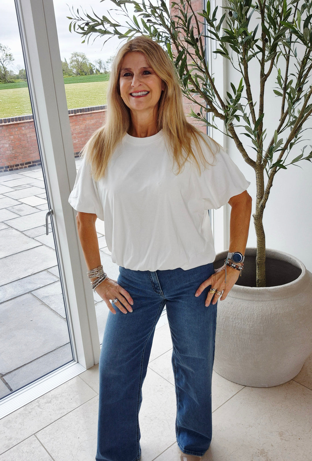 JDY Warm White Bubble Hem Top