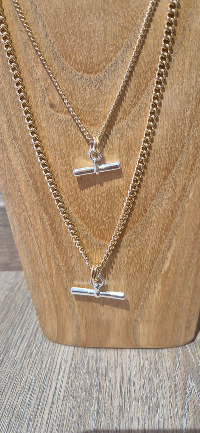 Gold Two Tone T-Bar Necklace