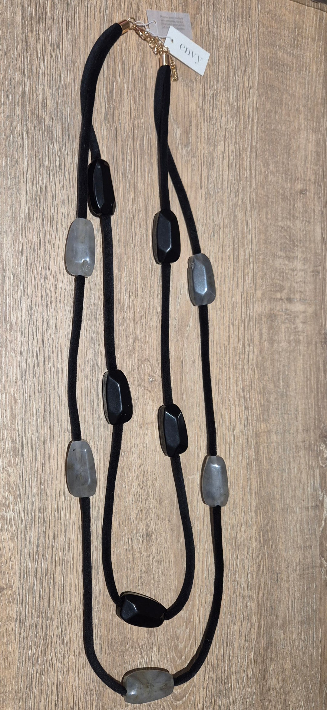Black Soft Cord & Stones Necklace