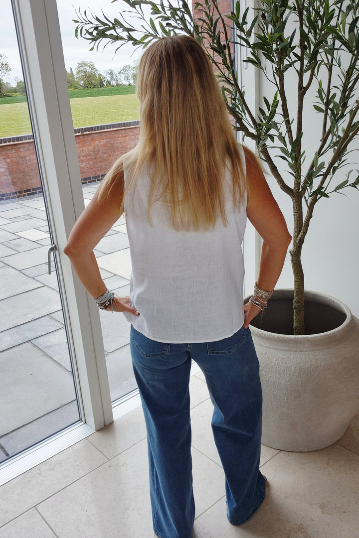 JDY White Linen Blend Sleeveless Top