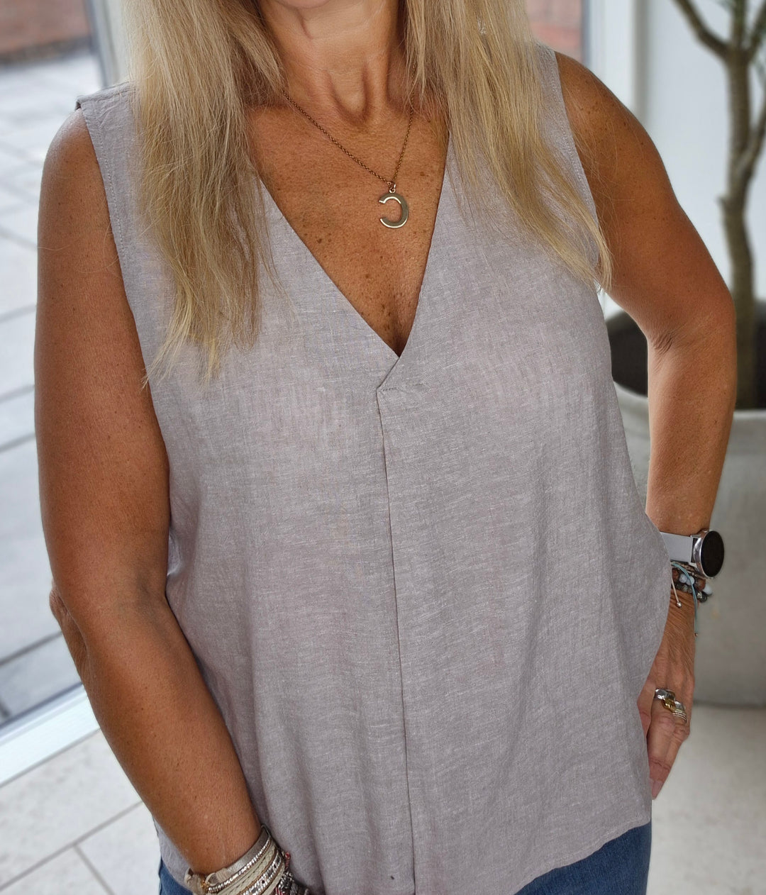 JDY Moon Rock Linen Blend Sleeveless Top