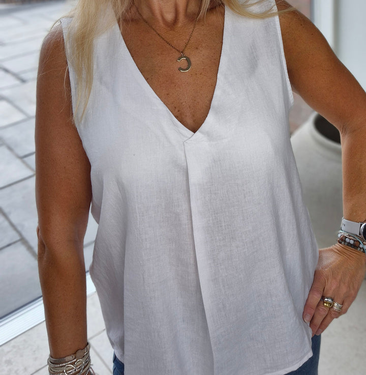 JDY White Linen Blend Sleeveless Top