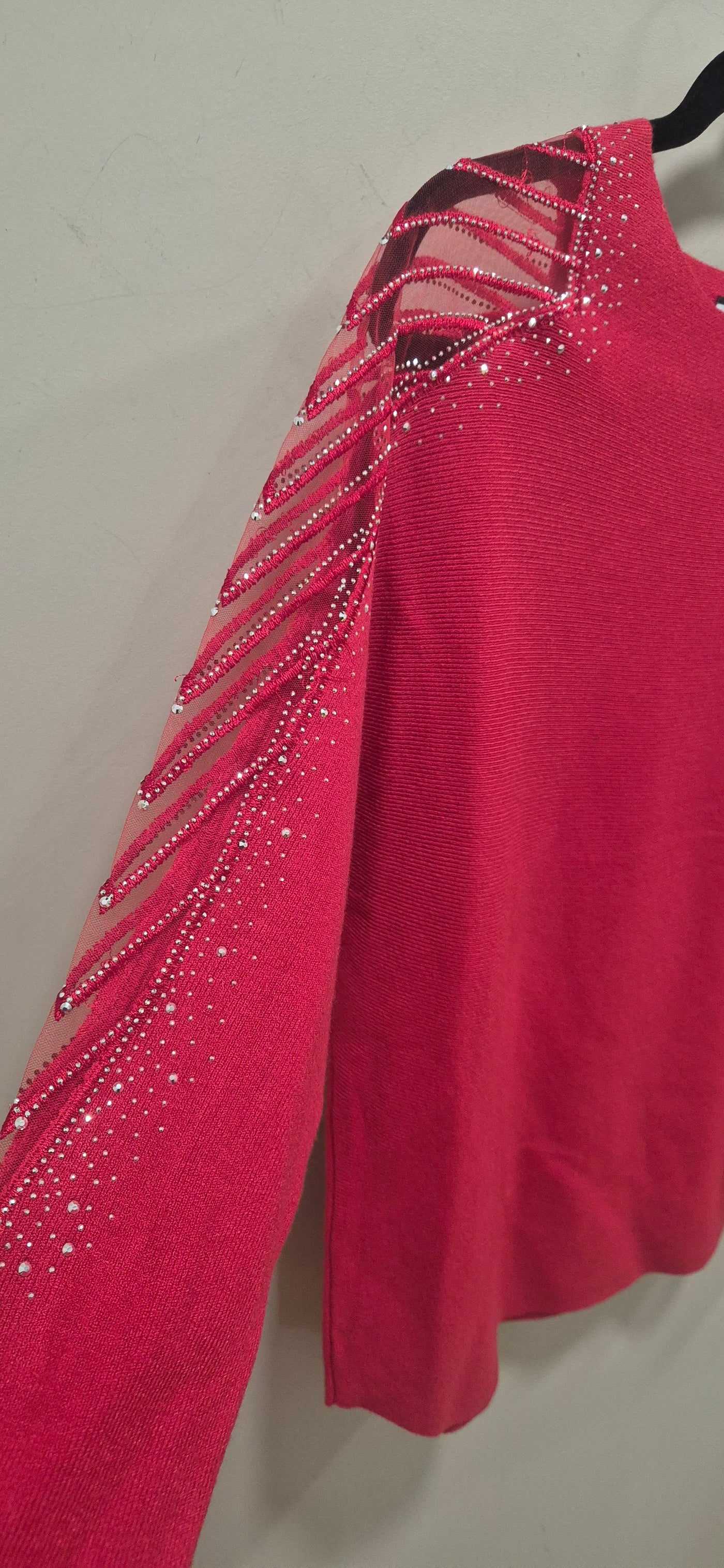 Red Mesh Embellished Sleeve Jumper