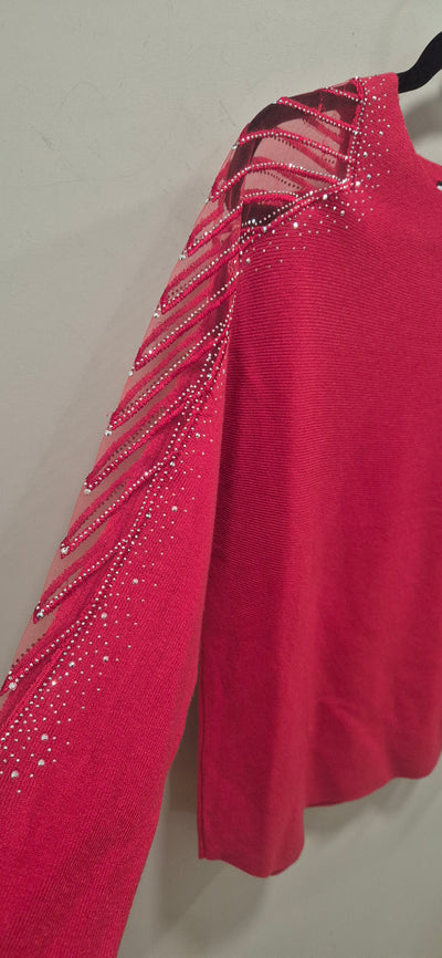 Red Mesh Embellished Sleeve Jumper