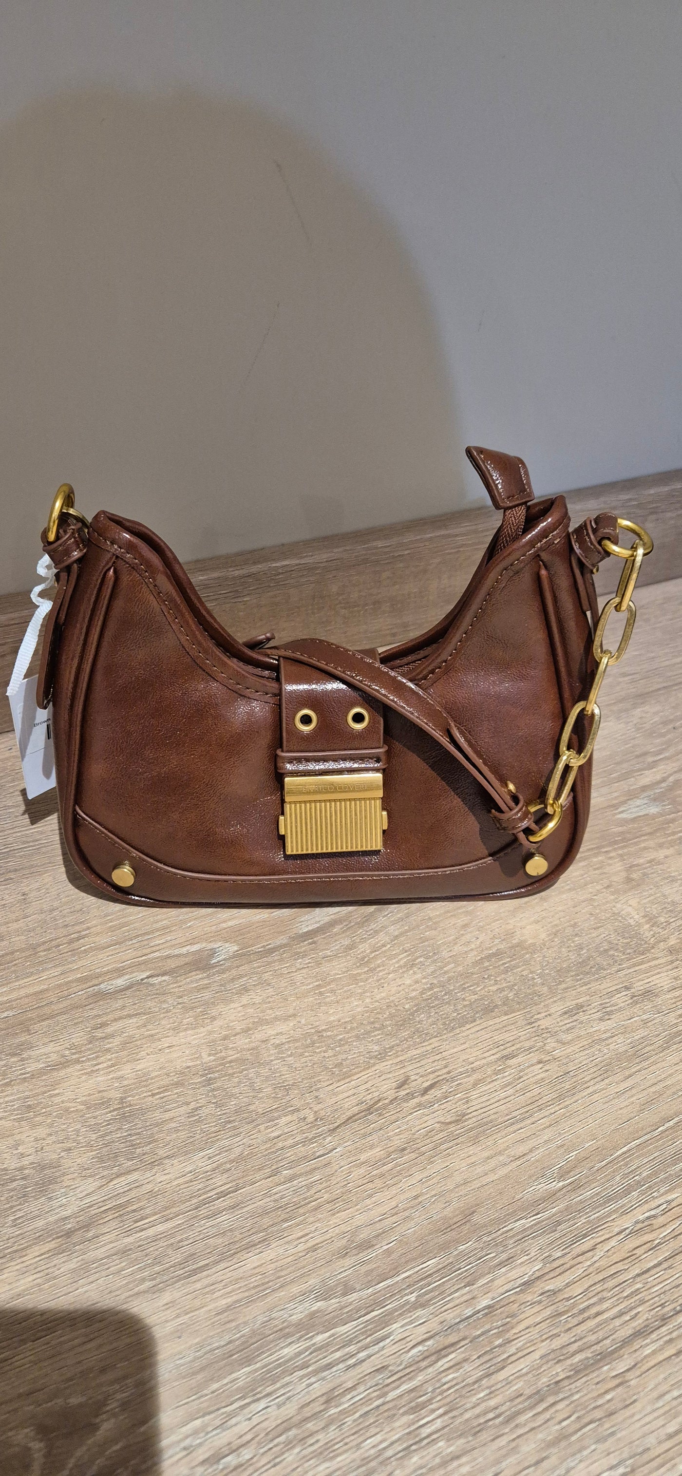 Brown & Antique Gold Clasp Bag