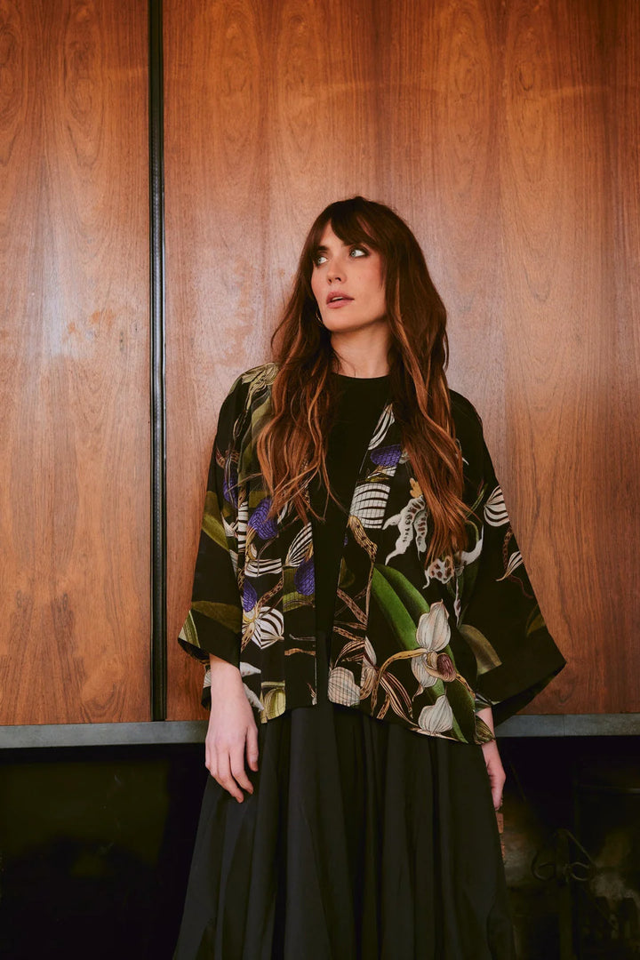 Orchid Black Crepe Kimono