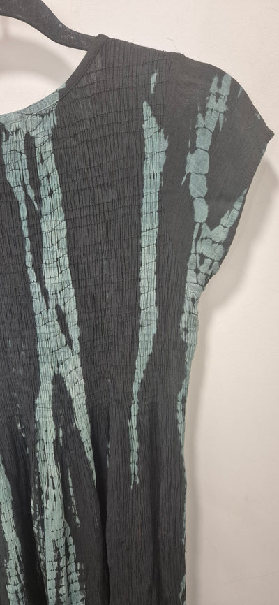 Green Tie Dye Shirred Cap Sleeve Dress