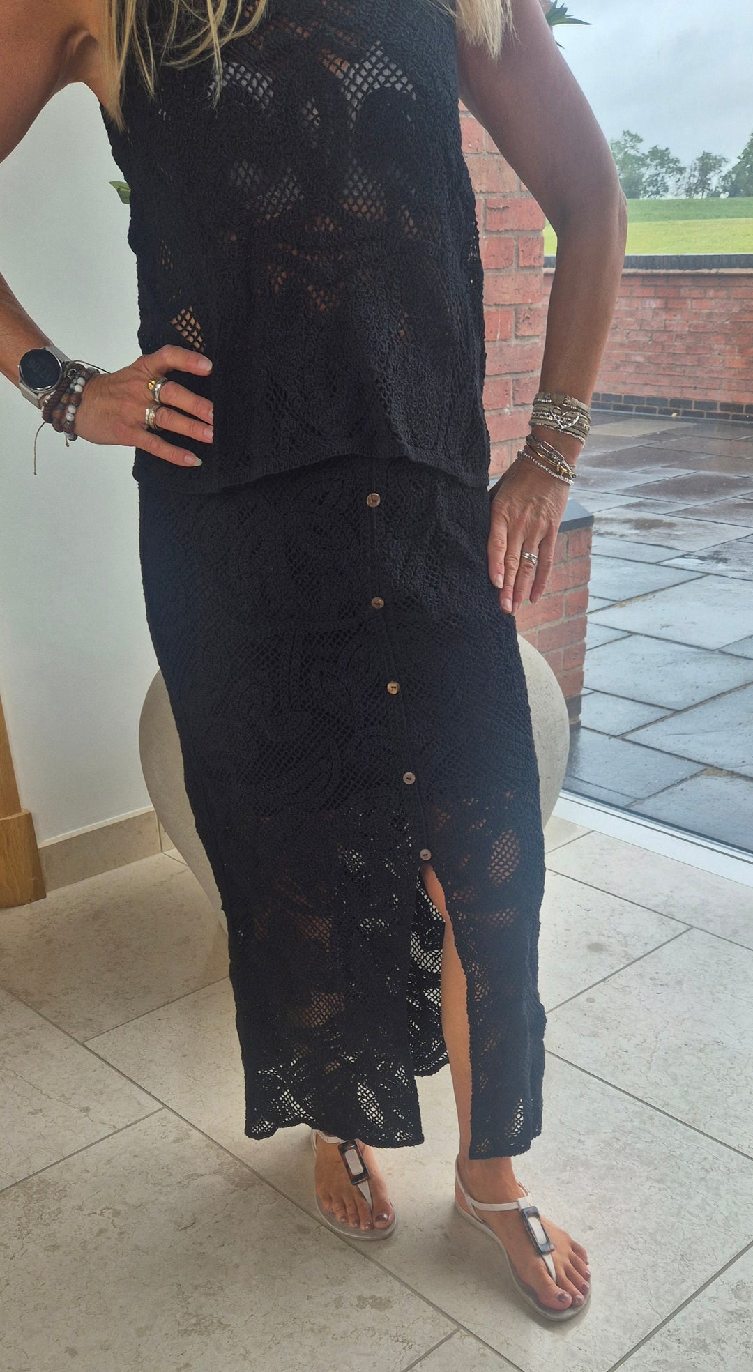 Fransa Black Crochet Skirt