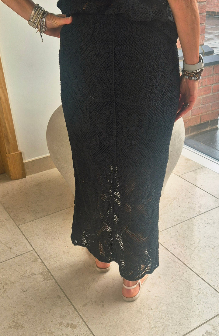 Fransa Black Crochet Skirt