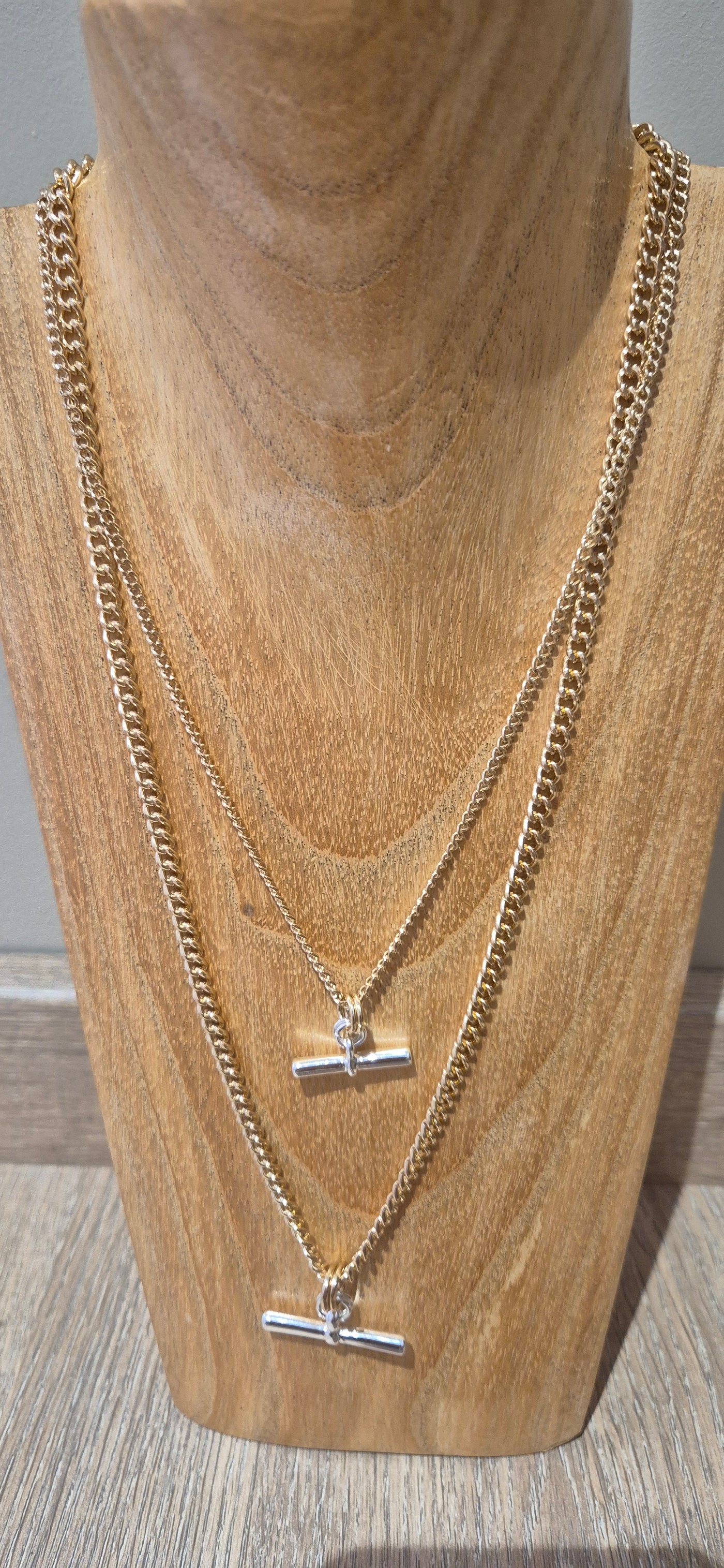 Gold Two Tone T-Bar Necklace