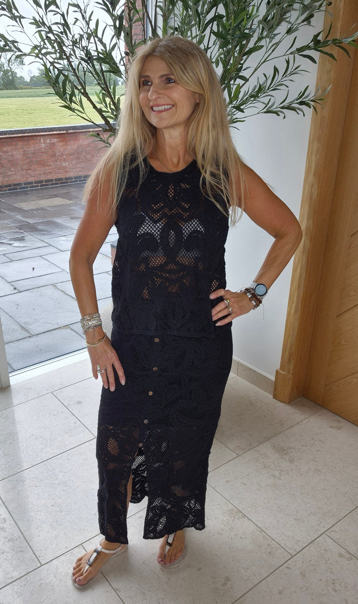 Fransa Black Crochet Skirt