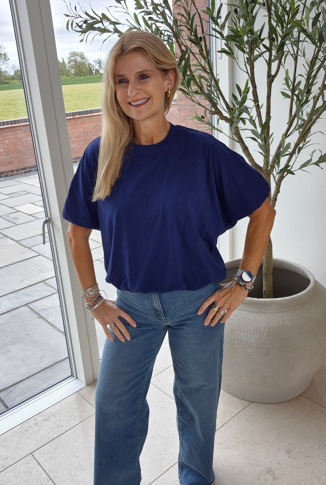 JDY Navy Bubble Hem Top