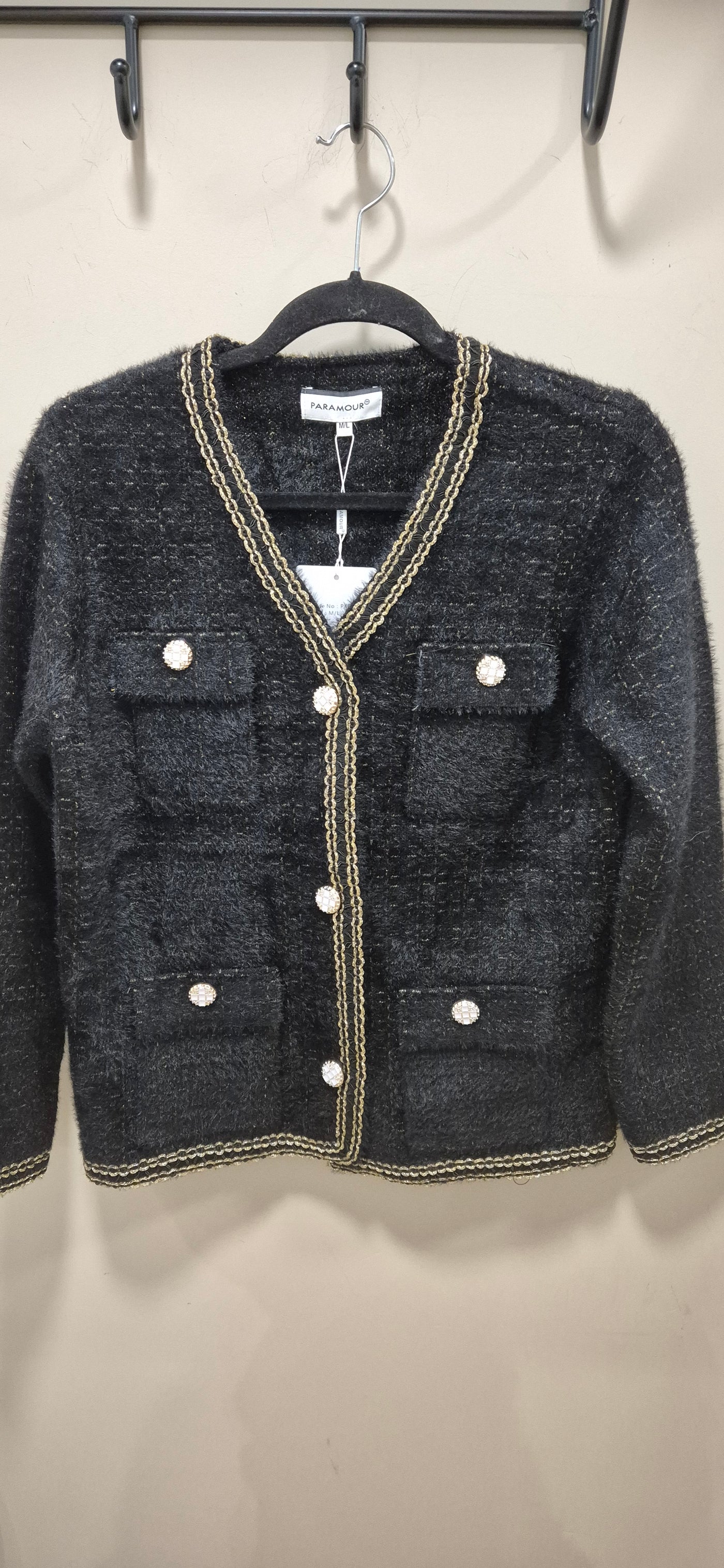 Black & Gold V Neck Cardigan