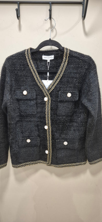 Black & Gold V Neck Cardigan