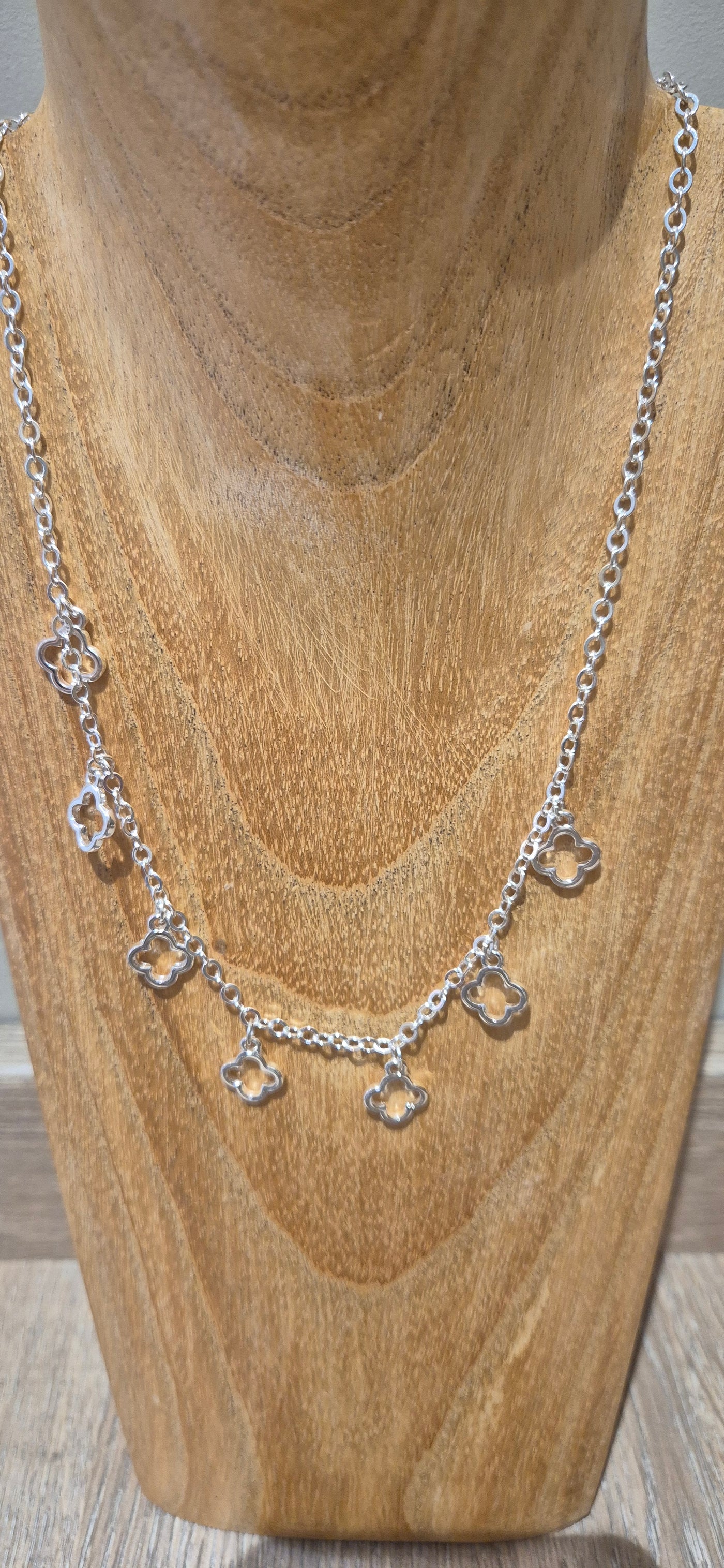 Silver Mini Clovers Short Necklace
