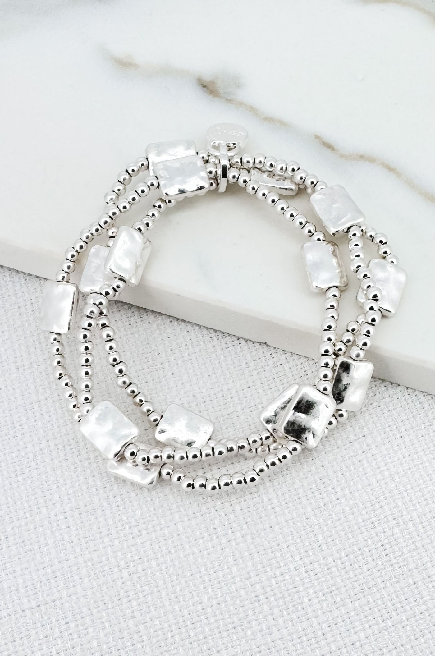 Silver Hammered Squares Bracelet