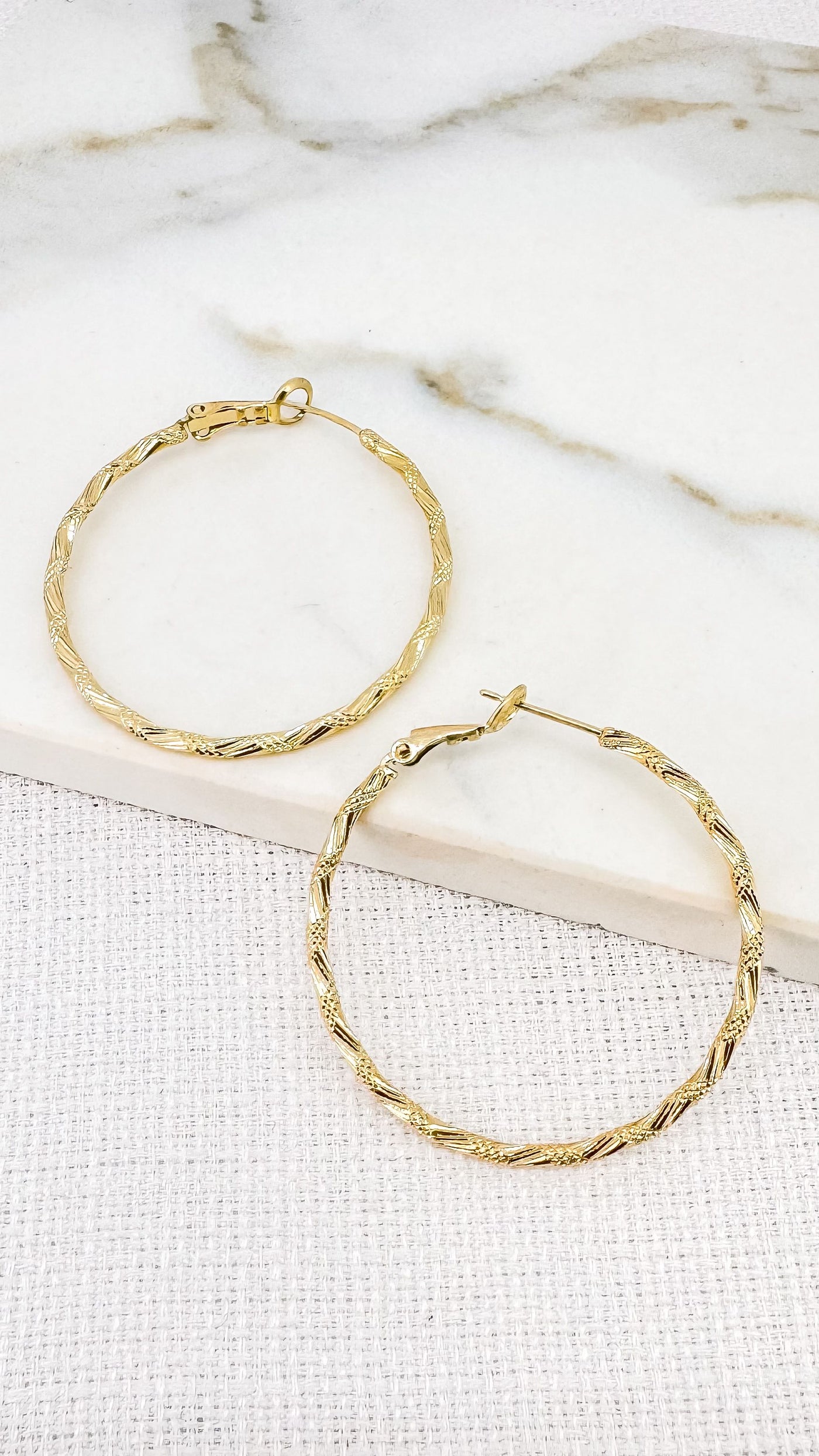 Pale Gold Textured Hoop Earrings