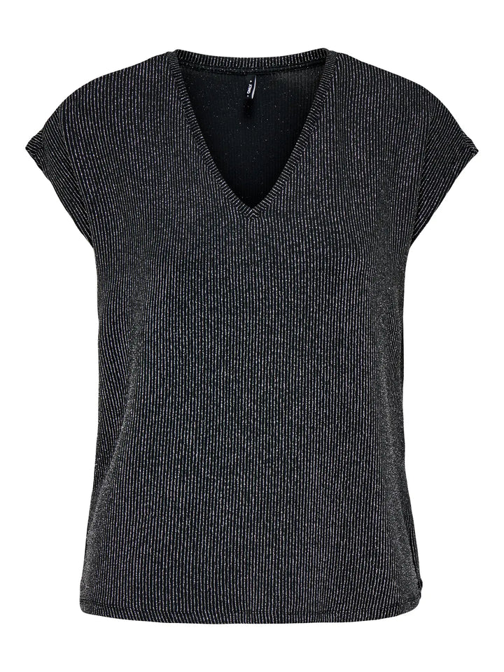 ONLY Silver Stripe Glitter S/S Top