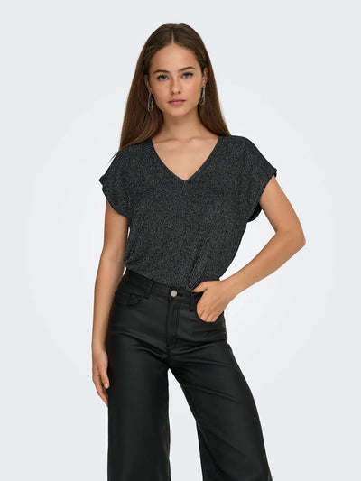 ONLY Silver Stripe Glitter S/S Top