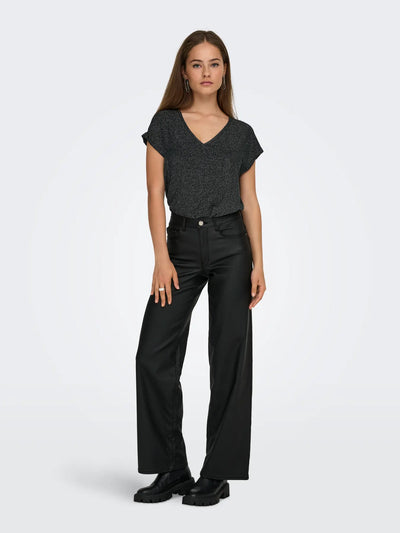 ONLY Silver Stripe Glitter S/S Top