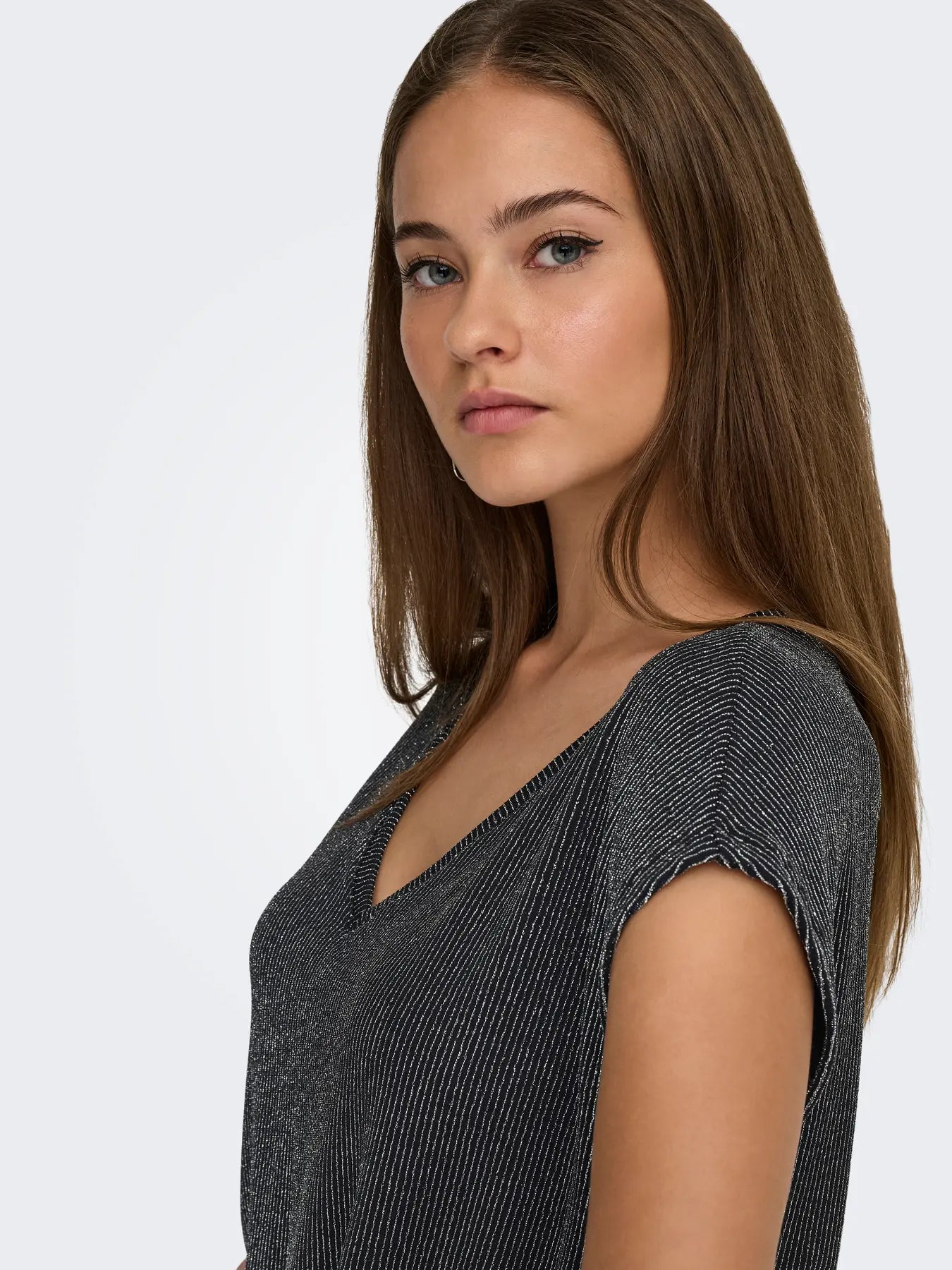 ONLY Silver Stripe Glitter S/S Top