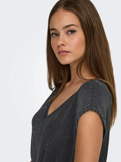 ONLY Silver Stripe Glitter S/S Top