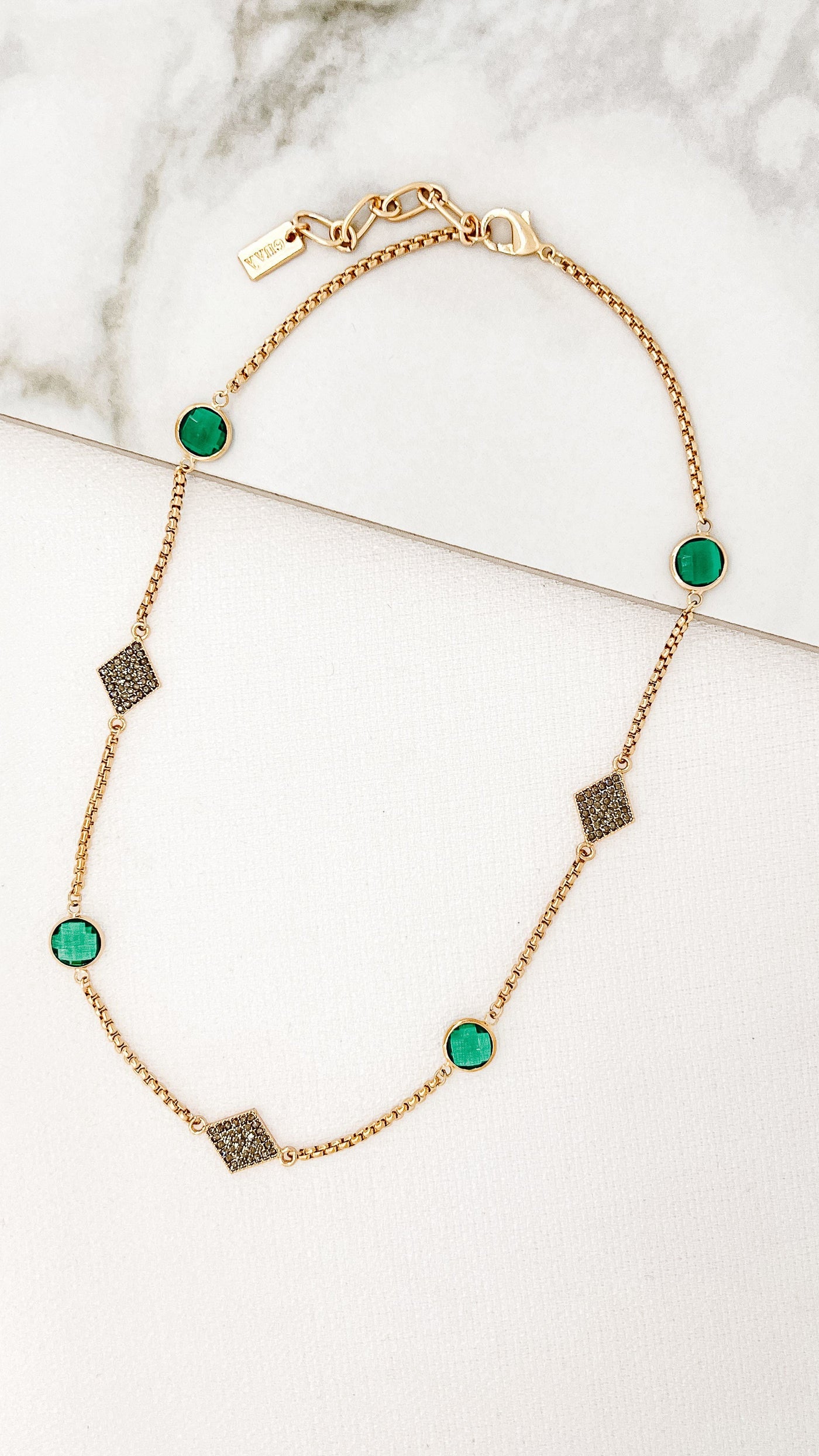 Gold Diamante & Green Necklace
