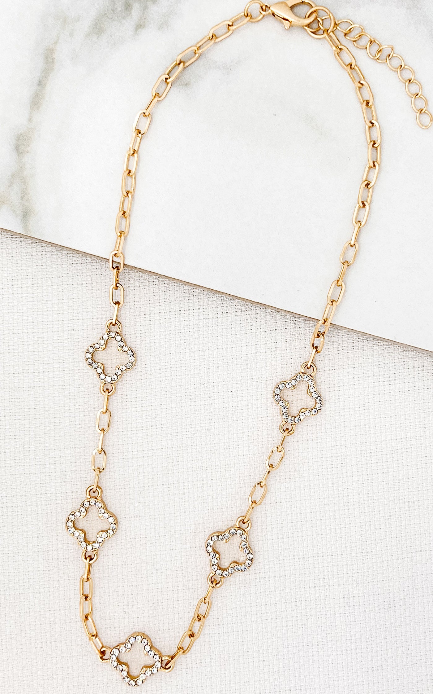 Gold Multi Diamante Clover Necklace