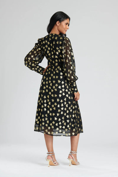 Black & Gold Star Wrap Dress