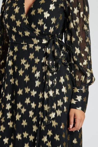 Black & Gold Star Wrap Dress