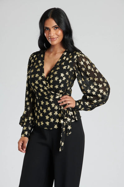 Black & Gold Star Wrap Blouse