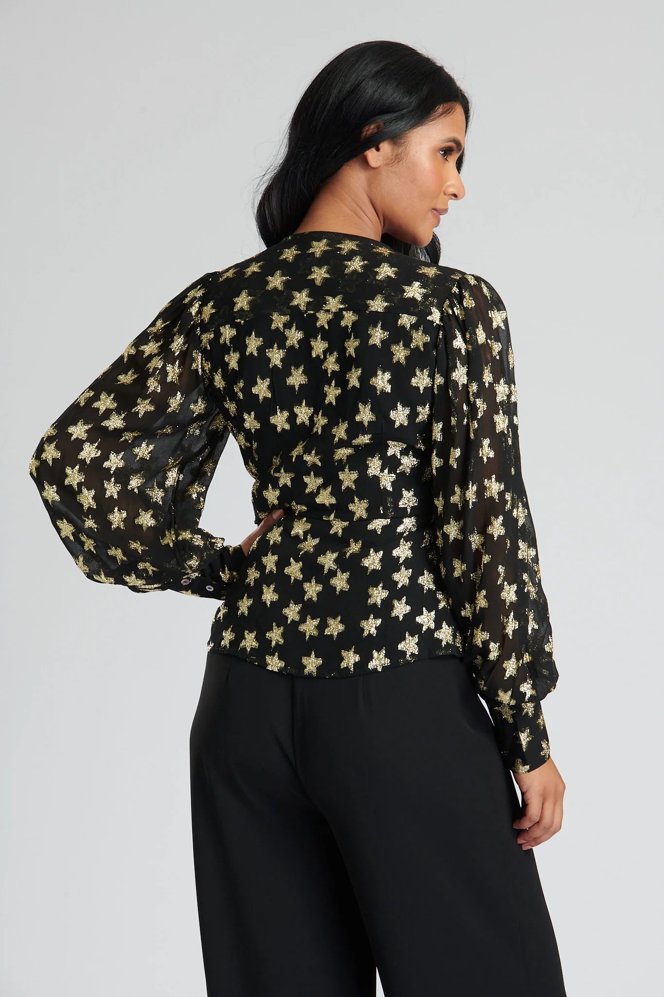 Black & Gold Star Wrap Blouse