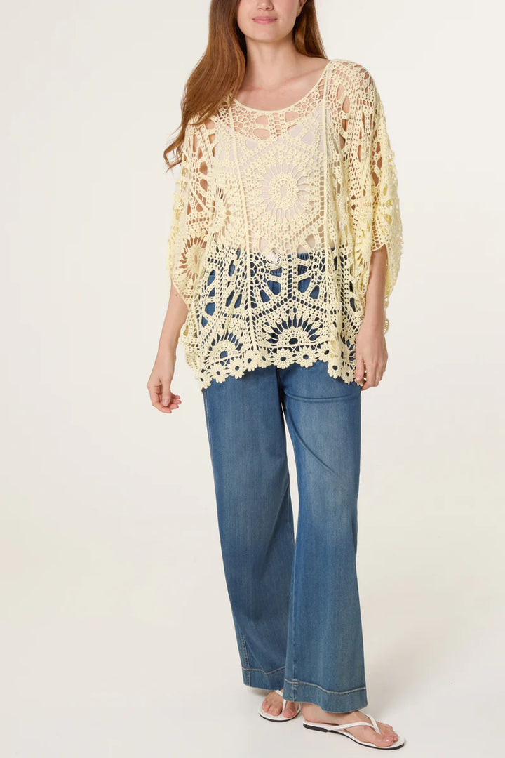 Lemon Mandala Flower Crochet Top
