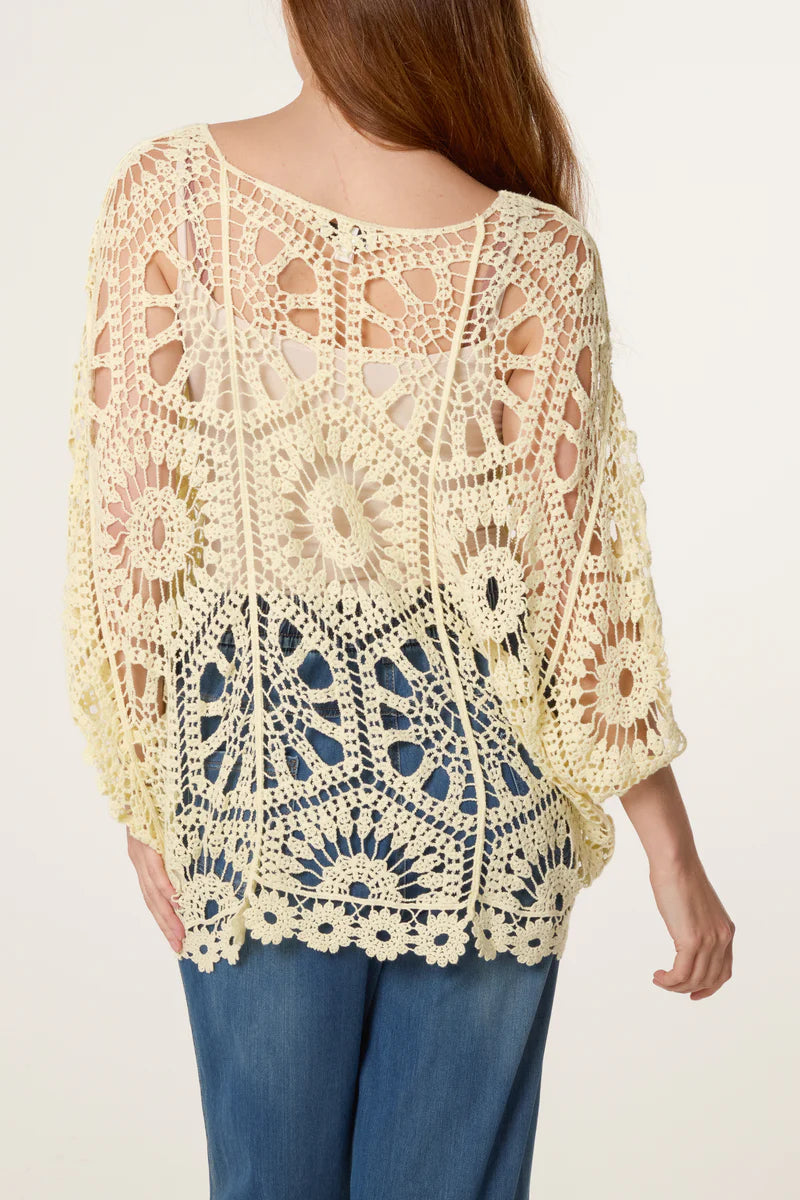 Lemon Mandala Flower Crochet Top