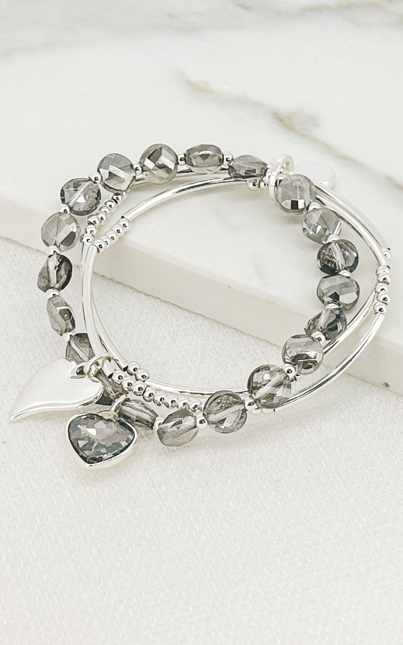 Silver & Grey Crystal Heart Bracelet