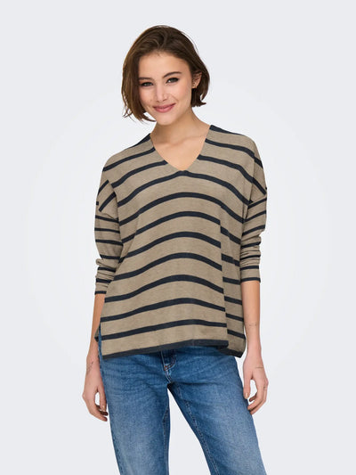 ONLY Taupe Stripe Amalio Knit