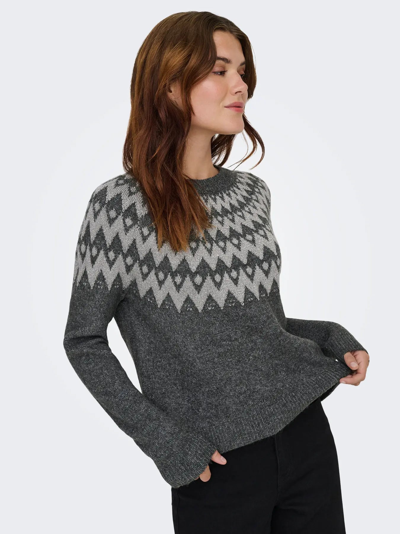 ONLY Grey Glitter Zig Zag Knit