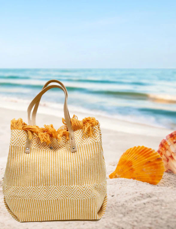 Yellow Woven Beach Bag