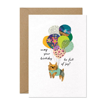 Yorkie Balloons Birthday Card