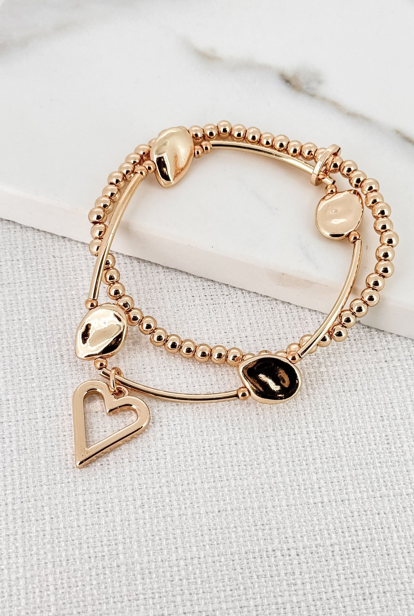 Gold Double Layer Open Heart Bracelet