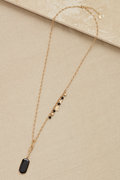 Gold & Black Stone Pendant Necklace