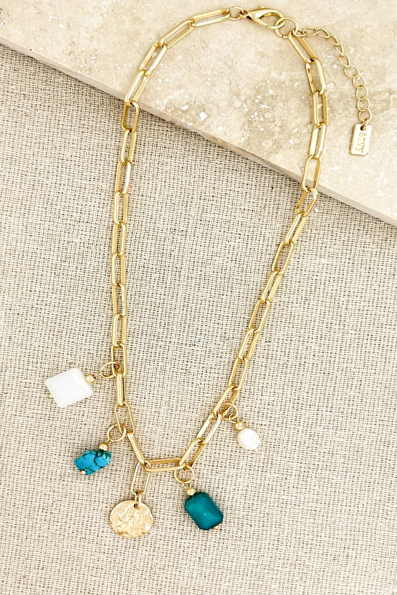 Gold, Blue & White Pendant Necklace